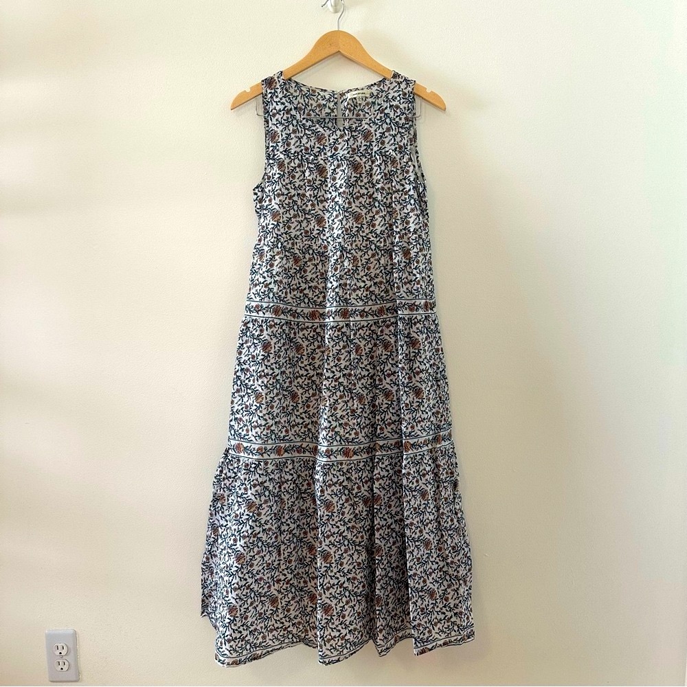 Max Studio Blue and Orange Floral Tiered Midi Sundress